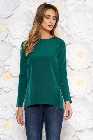 Artista darkgreen elegant flared women`s blouse soft fabric bare back