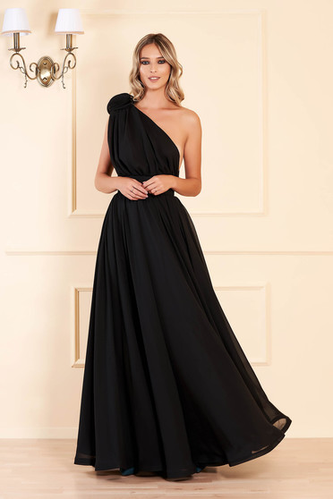 Occasional Ana Radu black voile fabric one shoulder dress