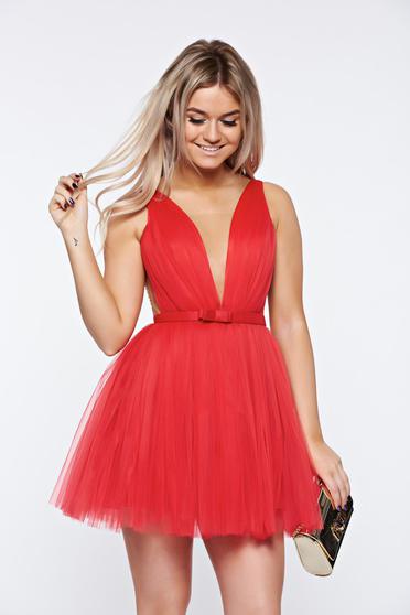 Ana Radu occasional red cloche net dress cut back