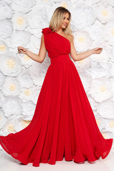 Occasional Ana Radu red voile fabric one shoulder dress