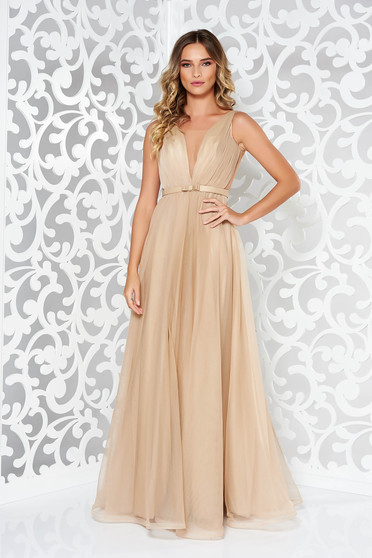 Ana Radu occasional net cream dress with v-neckline bow accessory