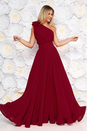 Occasional Ana Radu burgundy voile fabric one shoulder dress