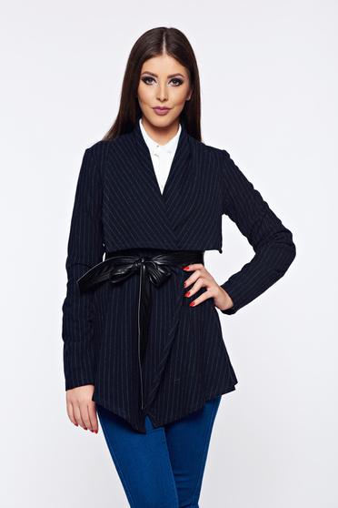 PrettyGirl darkblue cardigan with vertical stripes with easy cut from wool