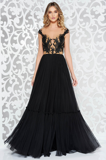 Ana Radu black dress from tulle cloche luxurious with embroidery details