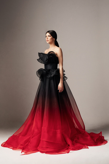 Ana Radu red dress luxurious with inside lining with ruffle details from veil fabric
