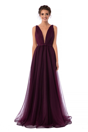 Ana Radu occasional net purple dress with v-neckline bow accessory