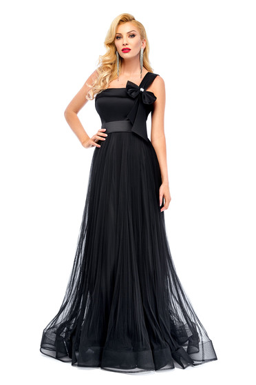Ana Radu occasional black veil dress with bow shaped accessory