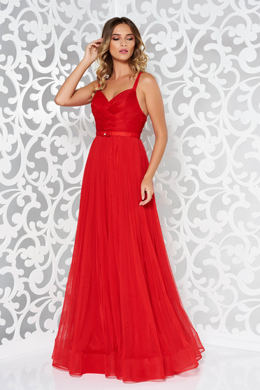 Ana Radu red evening dresses dress with braces accessorized with tied waistband