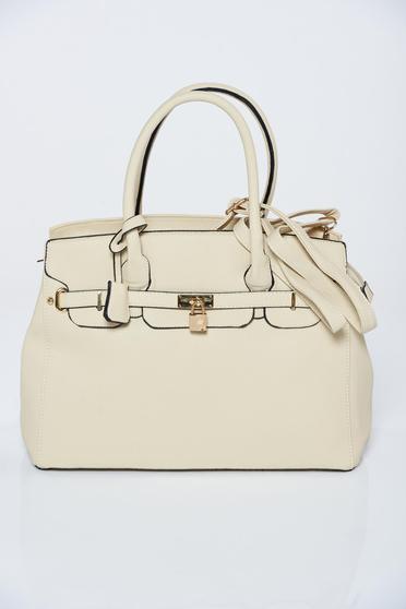 Nude office bag with metalic accessory
