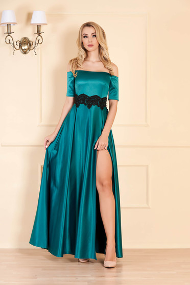 Artista occasional green dress with satin fabric texture embroidery details