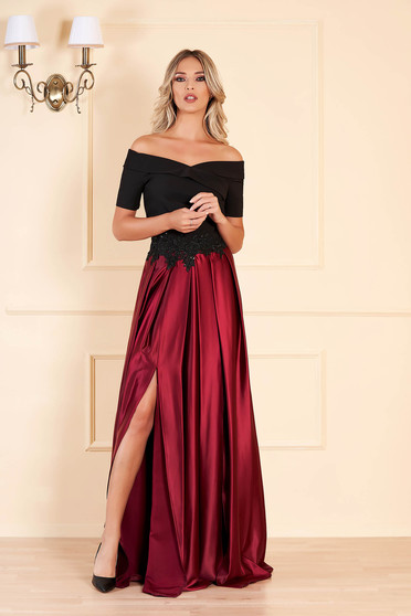 Occasional Artista burgundy dress with satin fabric texture embroidery details