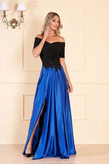 Occasional Artista blue dress with satin fabric texture embroidery details