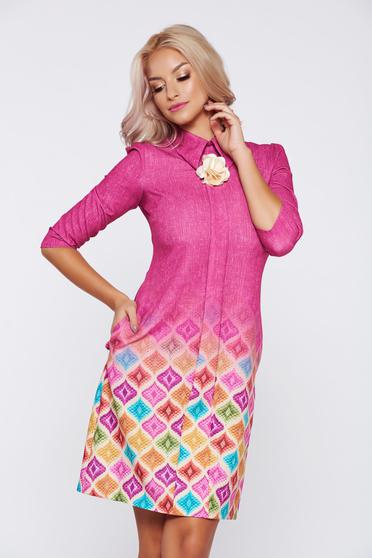 Fofy fuchsia office dress pointed collar 3/4 sleeves