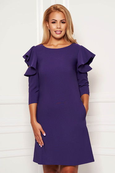 Purple daily elegant a-line dress slightly elastic fabric with ruffled sleeves
