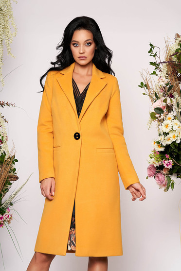 LaDonna casual straight with pockets mustard yellow coat from wool