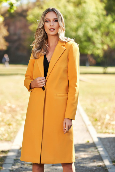 LaDonna casual straight with pockets mustard yellow coat from wool