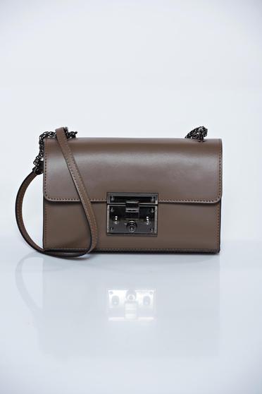 Grey natural leather casual bag metallic chain accessory