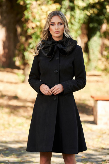LaDonna best impulse elegant embroidered from wool with inside lining black coat