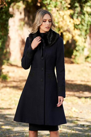 LaDonna best impulse elegant embroidered from wool with inside lining darkblue coat