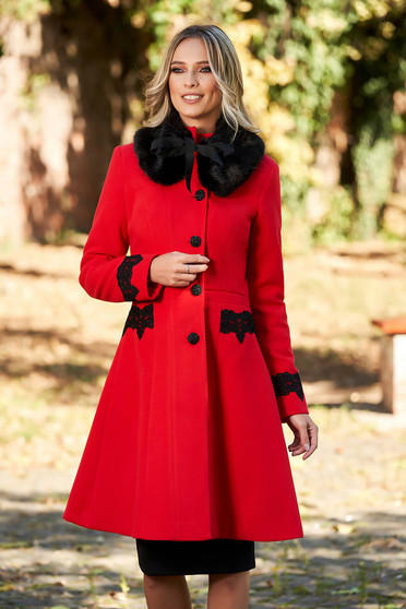 LaDonna best impulse elegant embroidered from wool with inside lining red coat