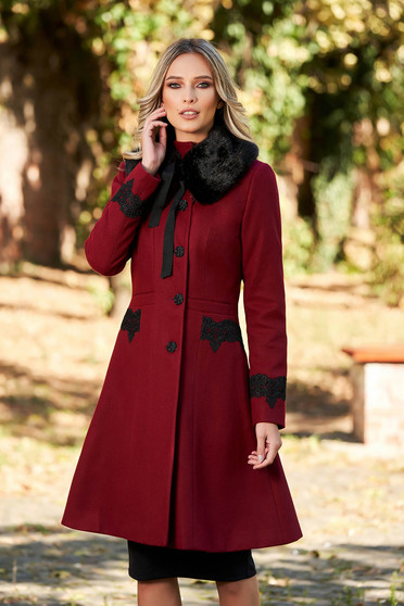 LaDonna best impulse elegant embroidered from wool with inside lining burgundy coat