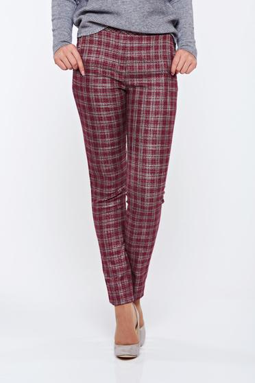 Fofy burgundy office plaid fabric trousers with medium waist