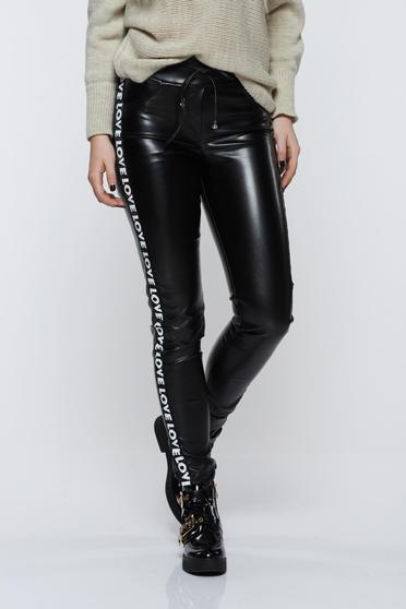 Ocassion black trousers casual with medium waist from ecological leather