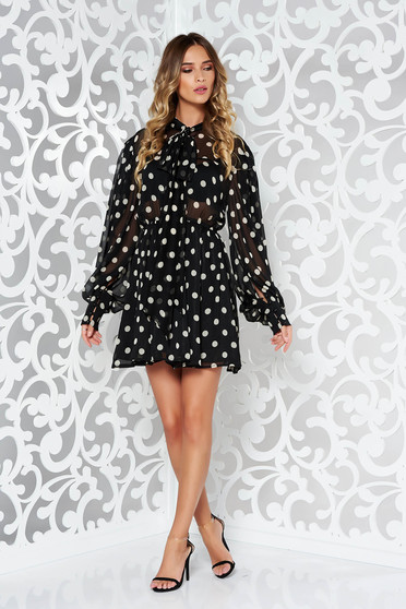Ana Radu black dress voile fabric with elastic waist cloche with puffed sleeves luxurious