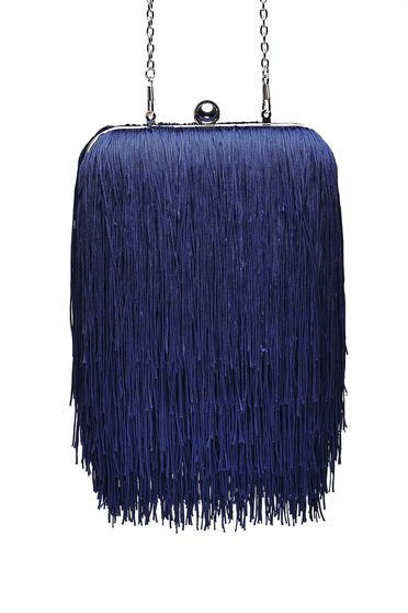 Darkblue bag occasional long chain handle with fringes