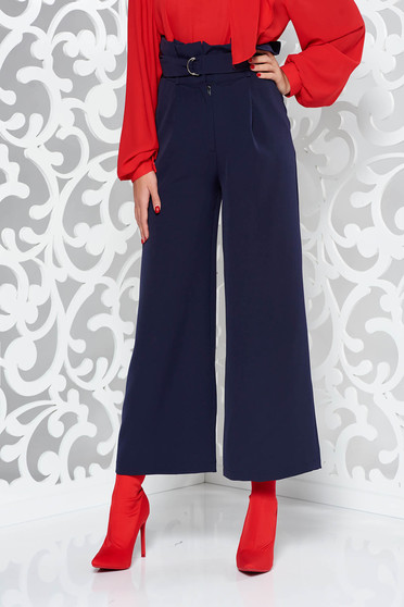 PrettyGirl darkblue trousers elegant flaring cut high waisted