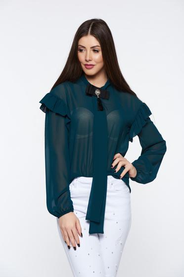 PrettyGirl green women`s shirt elegant transparent chiffon fabric with easy cut