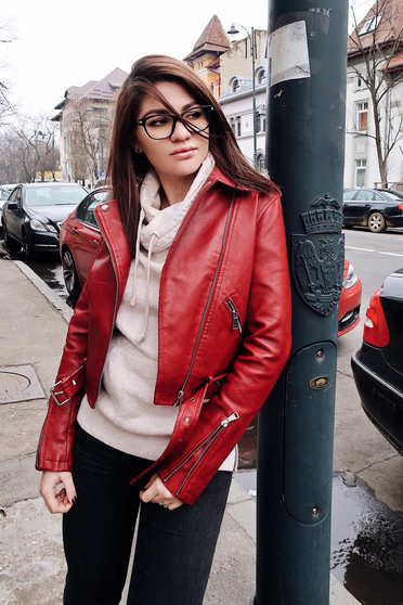 Burgundy jacket casual from ecological leather with inside lining