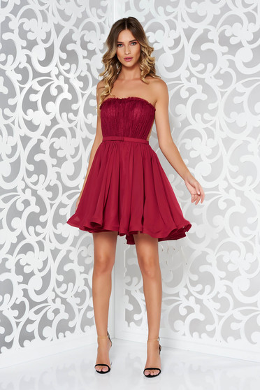 Ana Radu burgundy dress luxurious from laced fabric voile fabric with inside lining