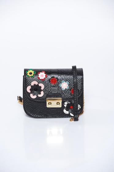 Top Secret black bag casual from ecological leather snake print design with floral details
