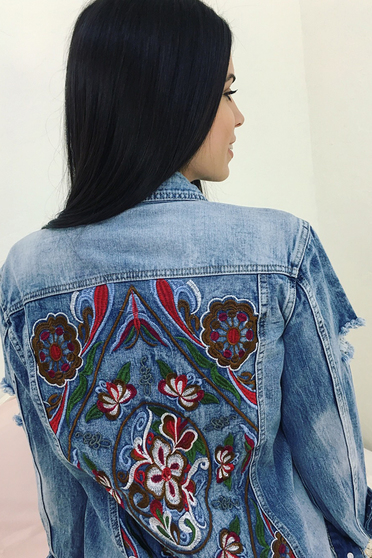 SunShine blue jacket casual embroidered with pockets denim