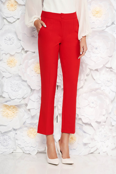 Artista red office trousers with pockets with medium waist slightly elastic fabric with straight cut