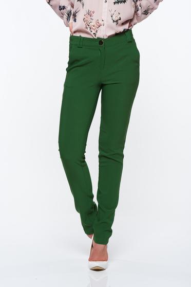 PrettyGirl green elegant conical trousers with medium waist with pockets slightly elastic fabric