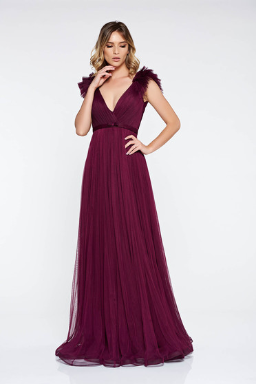 Ana Radu purple luxurious dress from tulle with inside lining with deep cleavage with push-up cups