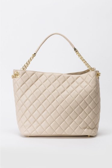 Nude office bag natural leather metallic chain accessory