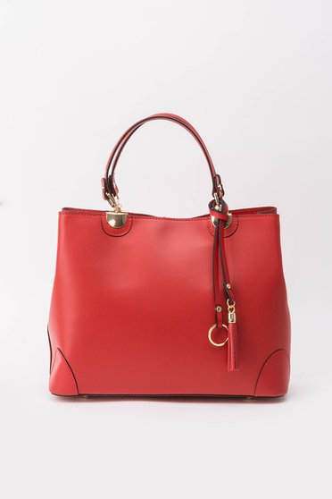 Red office bag natural leather long, adjustable handle