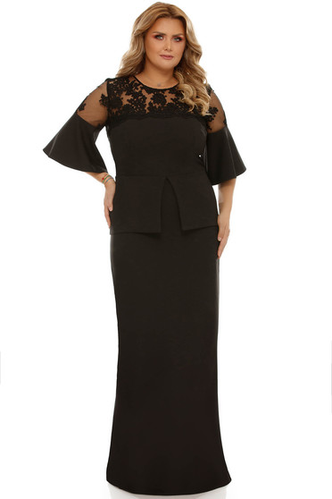 Black occasional dress with tented cut slightly elastic fabric with ruffled sleeves
