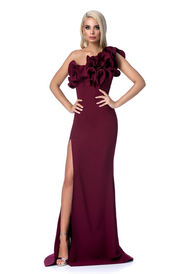 Burgundy occasional long mermaid dress with ruffle details with tented cut