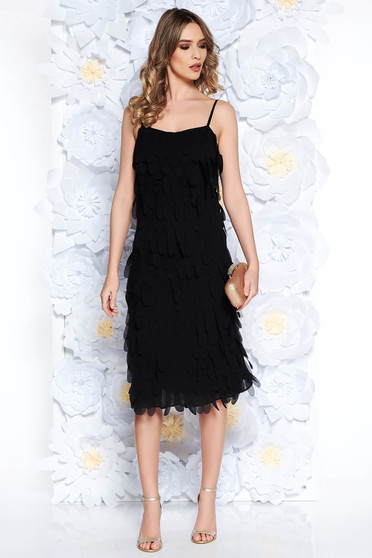 Ana Radu black luxurious midi dress with straight cut with straps