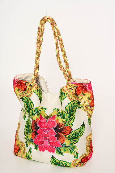 Cosita Linda white bag beach wear woven straps with floral prints