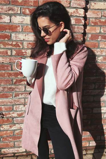 Rosa casual flared long trenchcoat from velvet fabric