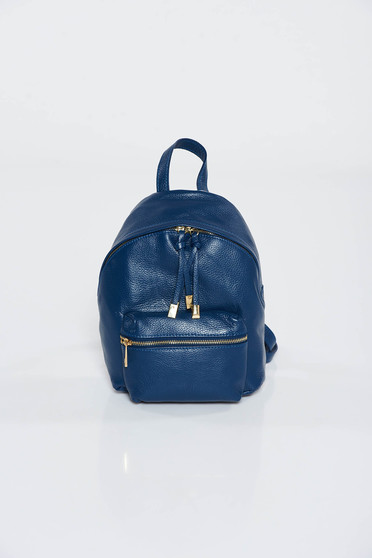Darkblue casual backpack natural leather with metal accessories