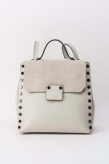Cream casual backpacks natural leather with metallic spikes