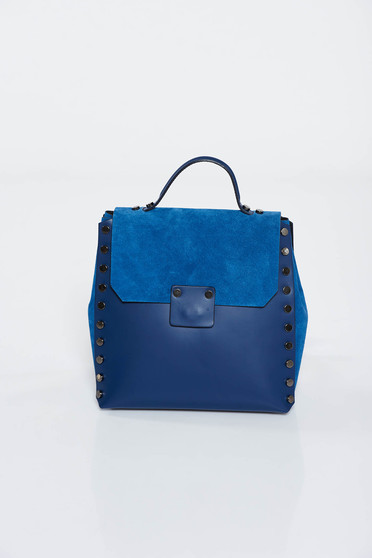 Darkblue casual backpacks natural leather with metallic spikes