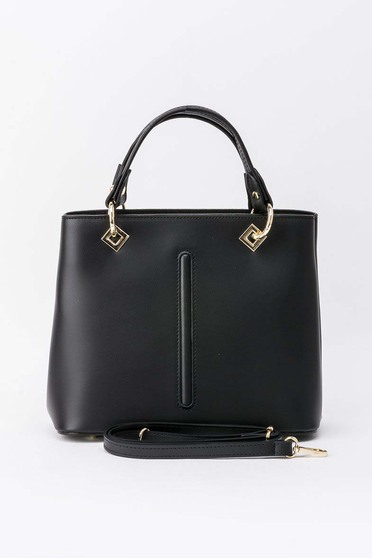 Black office bag natural leather with metal accessories