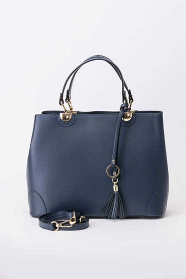 Darkblue office bag natural leather long, adjustable handle